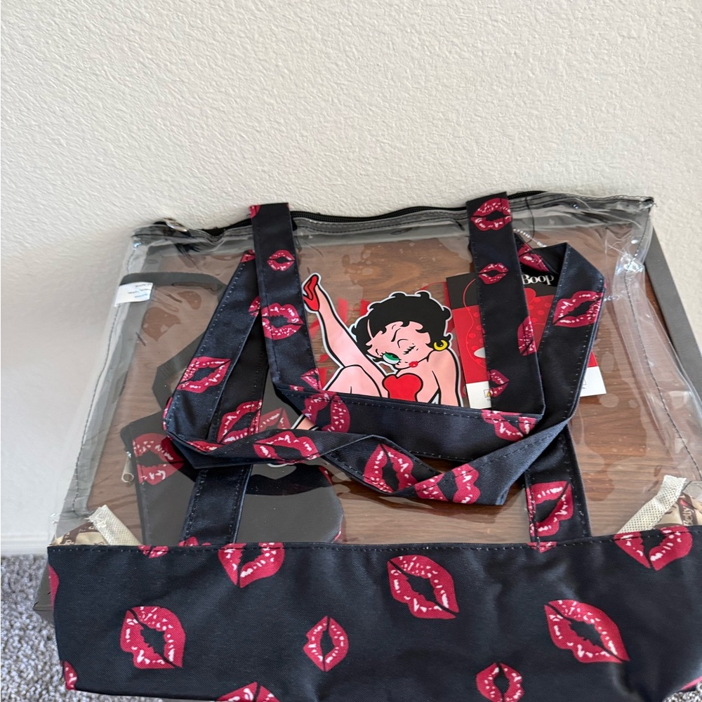 NWT Betty Boop Kisses Clear Tote with Red and Black Accents
